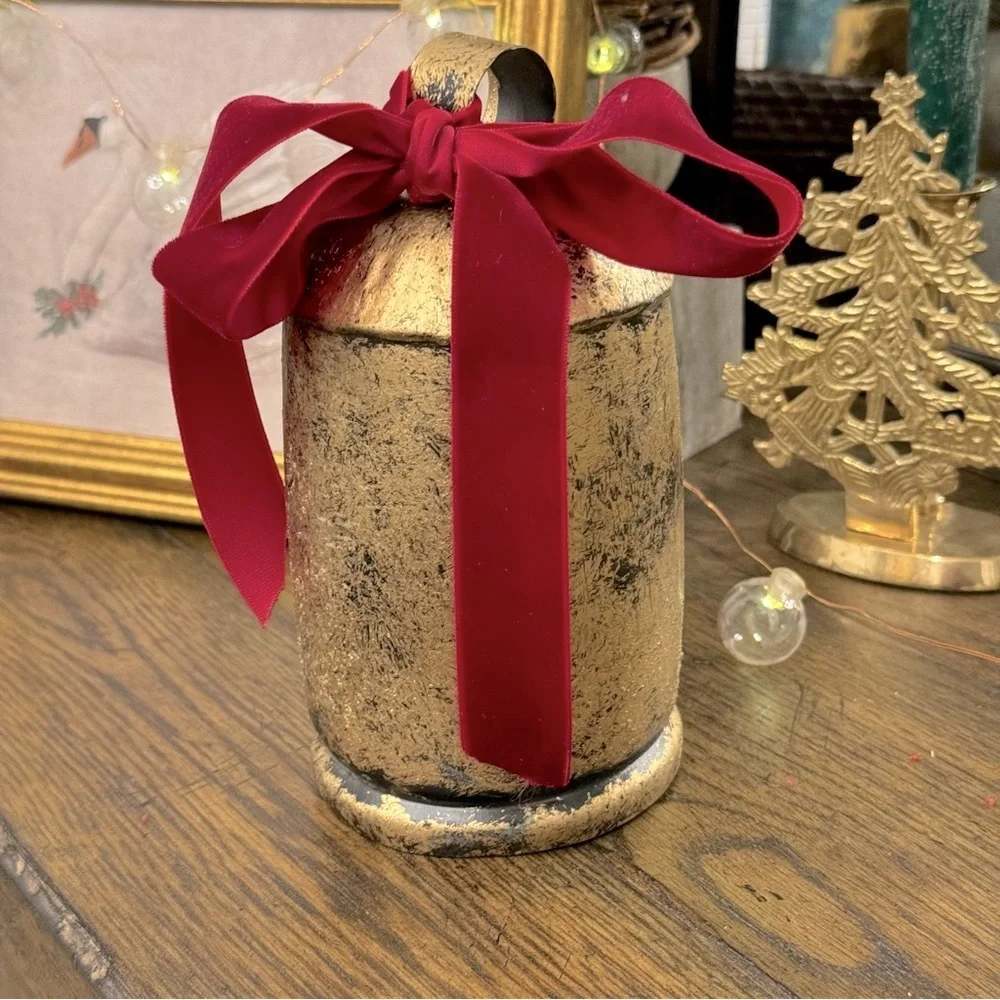 ANTIQUE GOLD Christmas bell / 7.5” x3.5”
